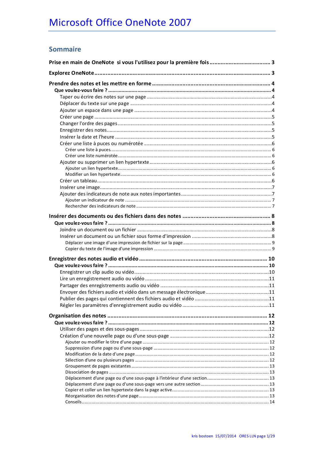 MICROSOFT OneNote 2007 User Manual