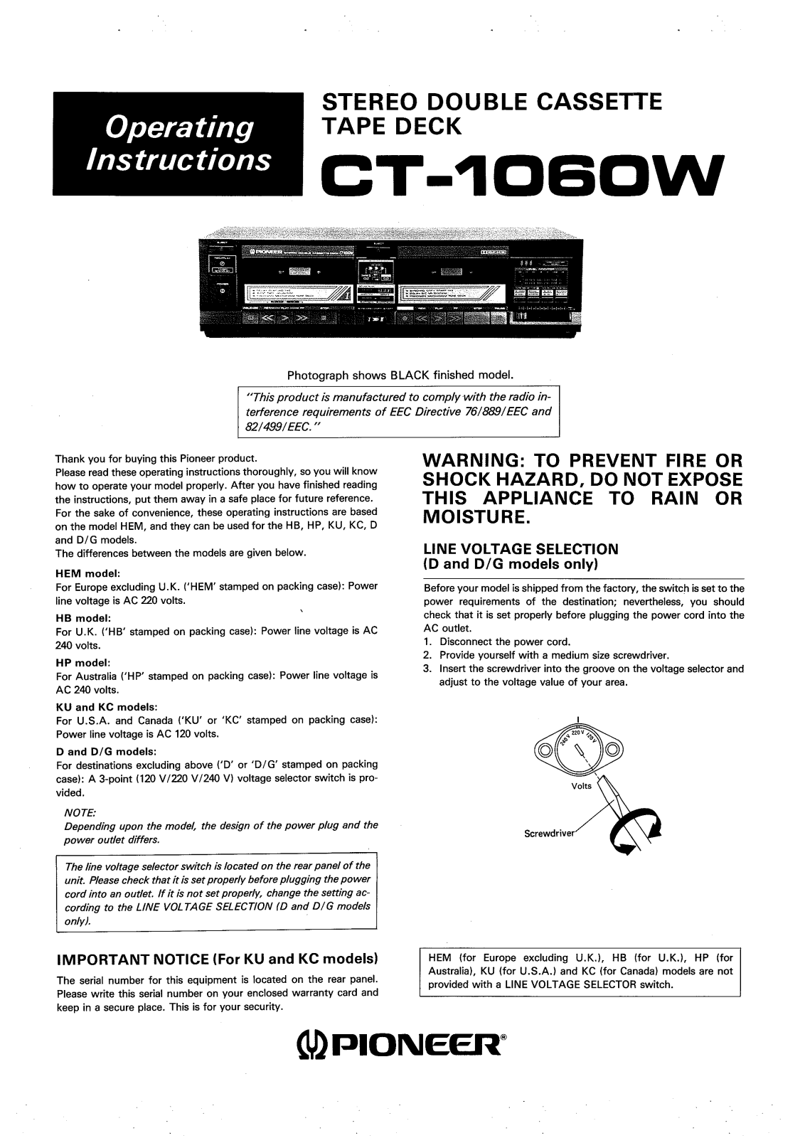 Pioneer CT-1080-W Owners manual