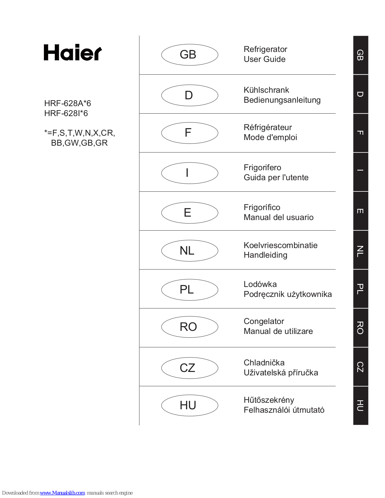 Haier HRF-628AW6, HRF-628ACR6, HRF-628AX6, HRF-628AN6, HRF-628ABB6 User Manual