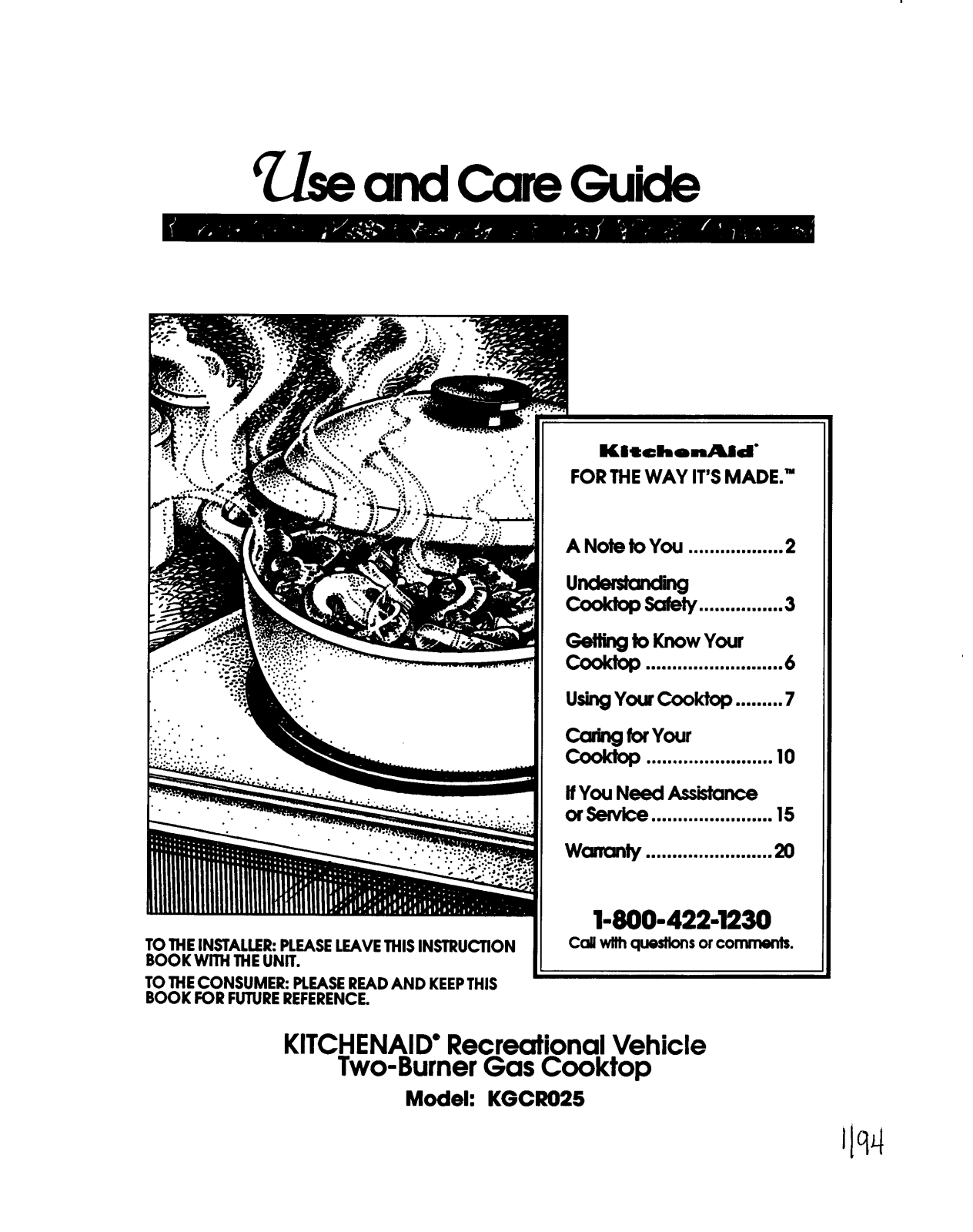 KitchenAid KGCR025 Owner's Manual