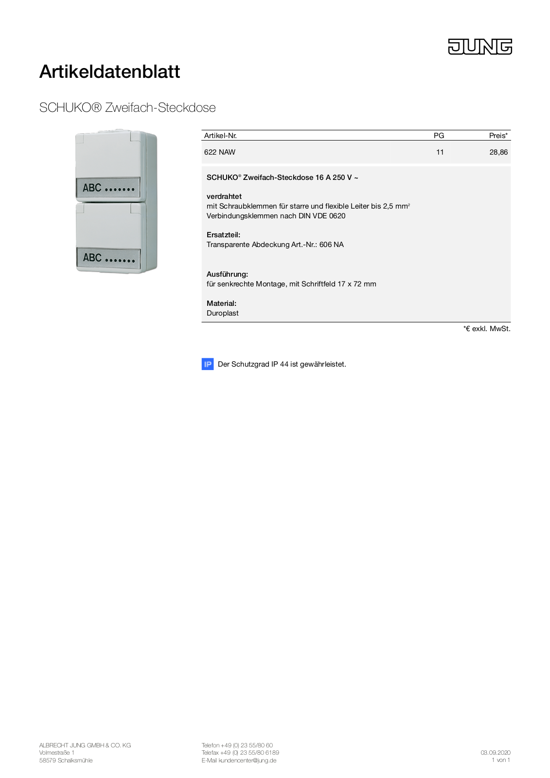 Jung 622 NAW User Manual