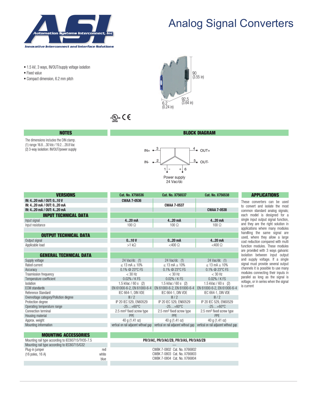 ASI-Automation Systems Interconnect X756536 Data Sheet