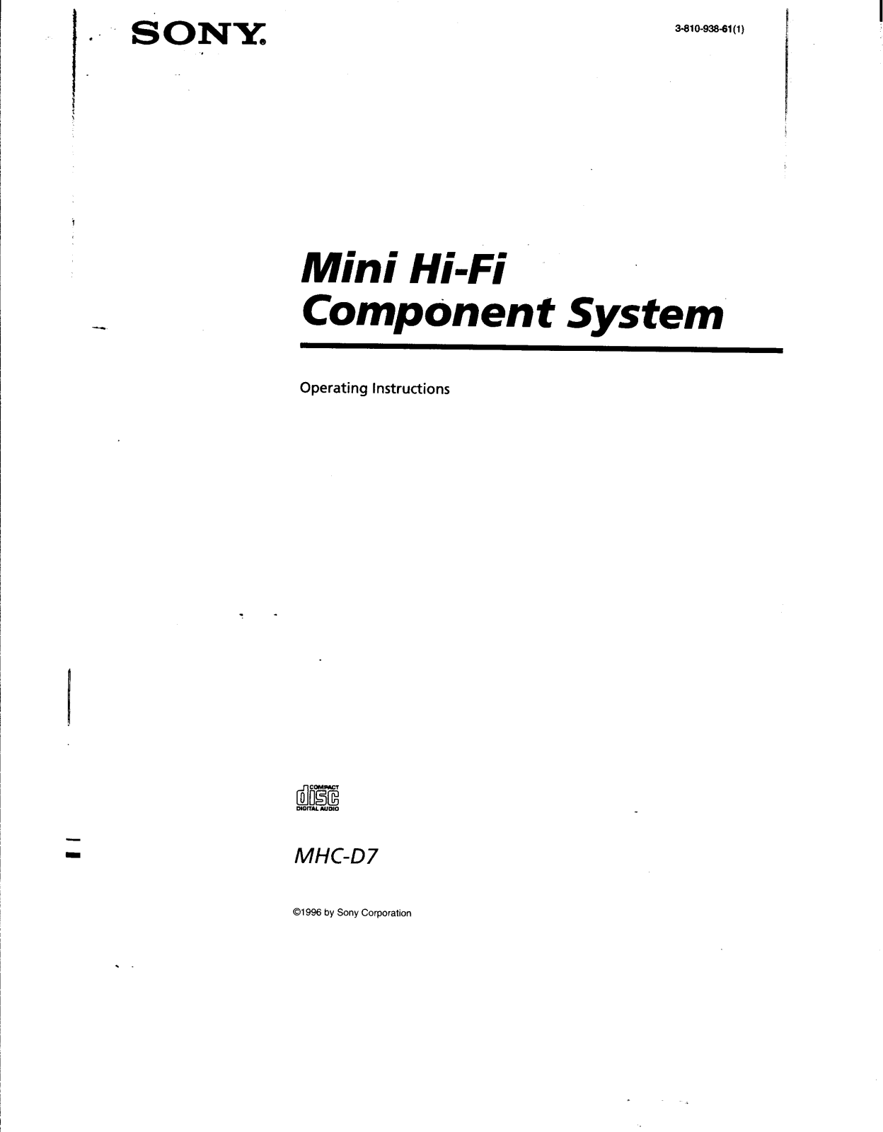 Sony MHC-D7 Operating Manual