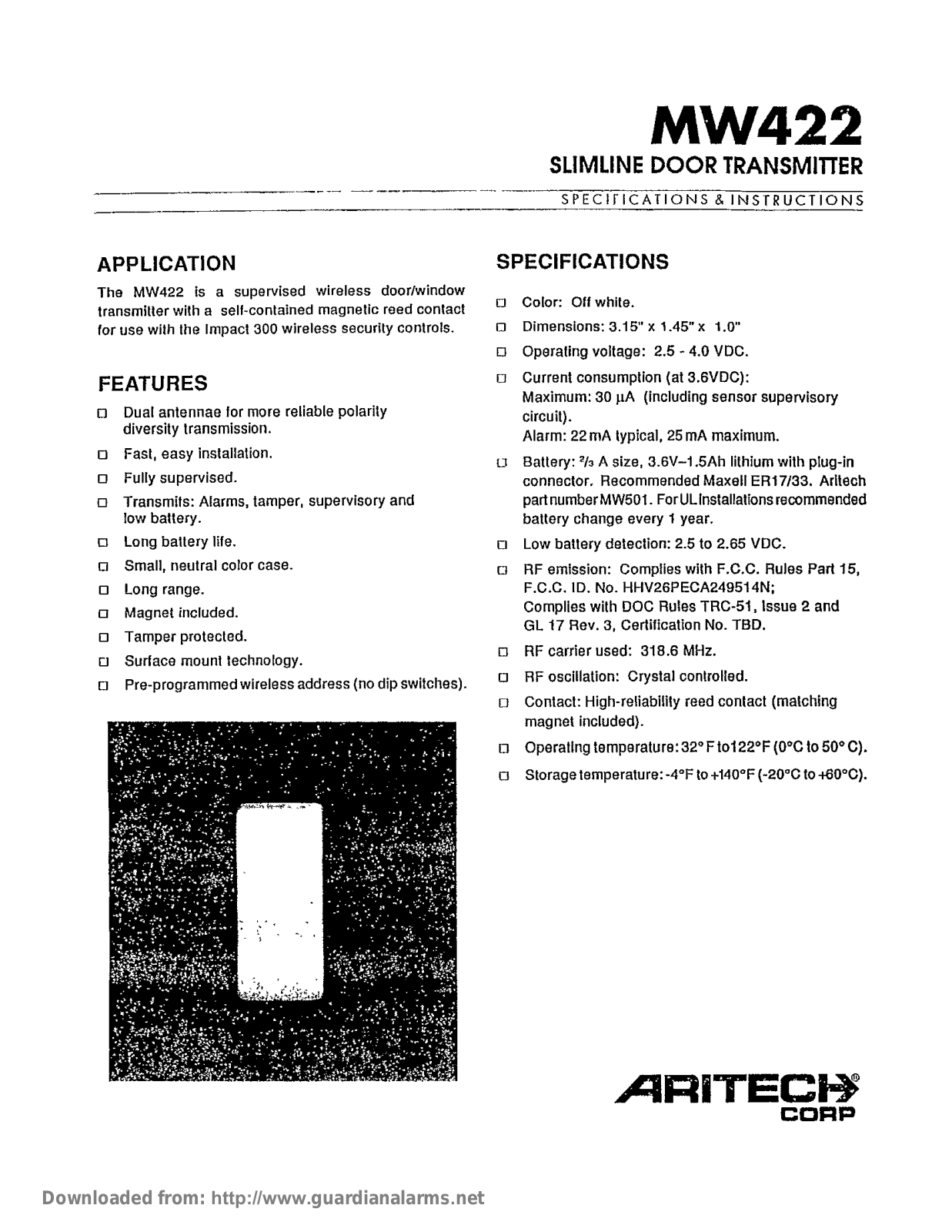 Aritech MW422 User Manual