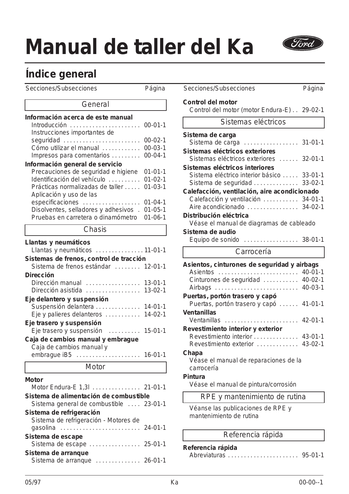 Ford Ka 1997 User Manual