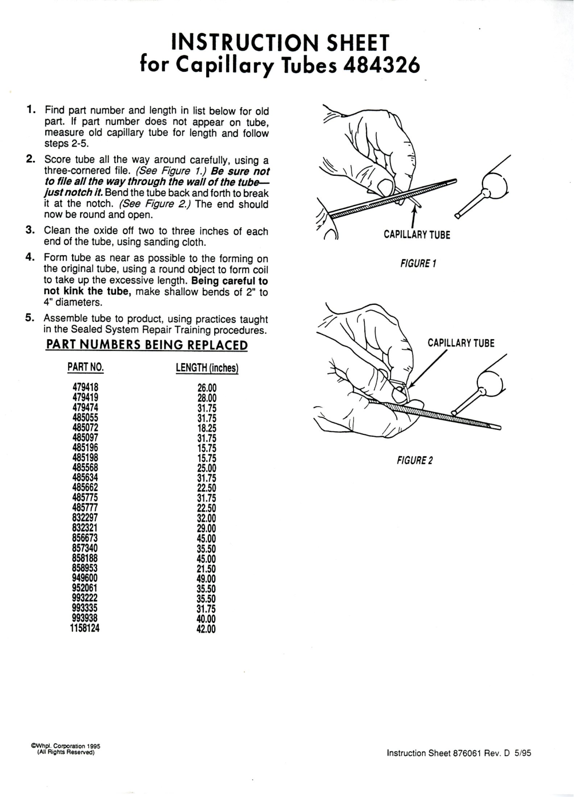 Whirlpool 484326 Instruction Sheet