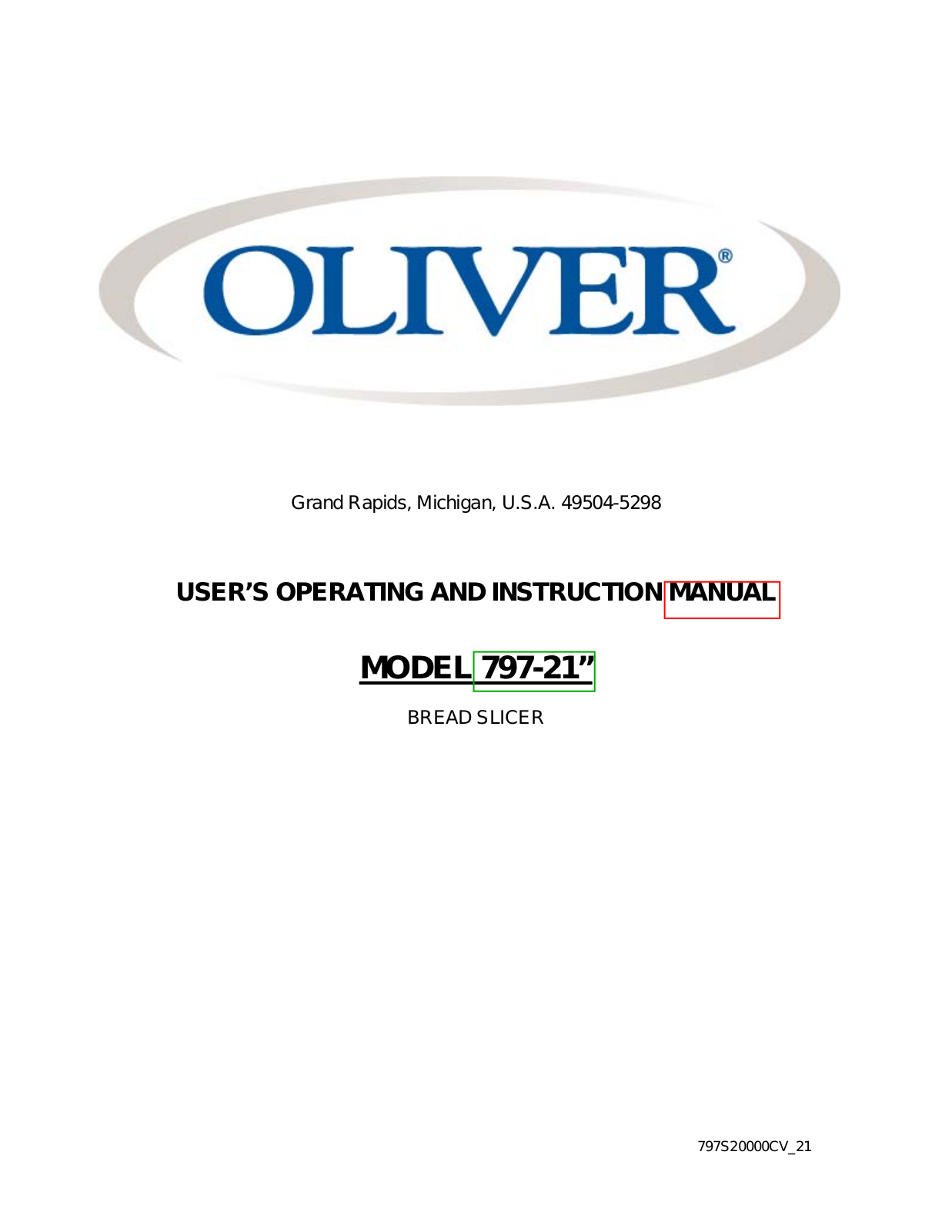 Oliver 797-21 Installation  Manual