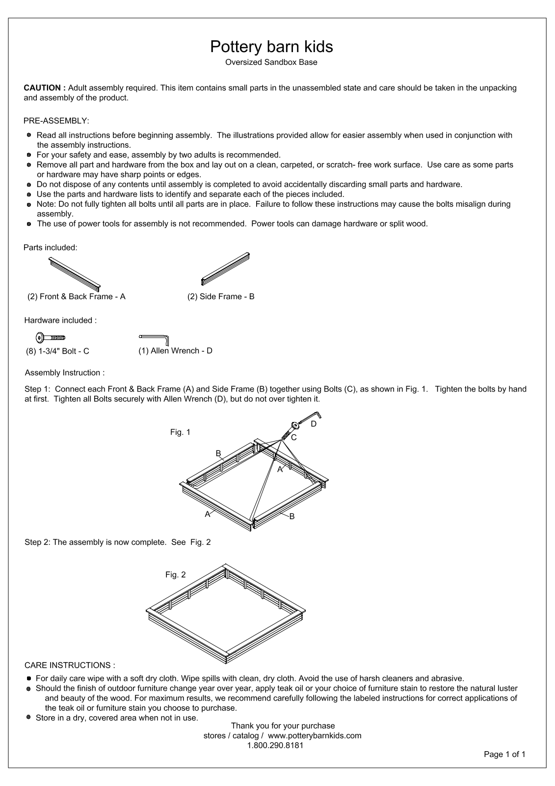 Pottery Barn Oversized Sandbox Base Assembly Instruction