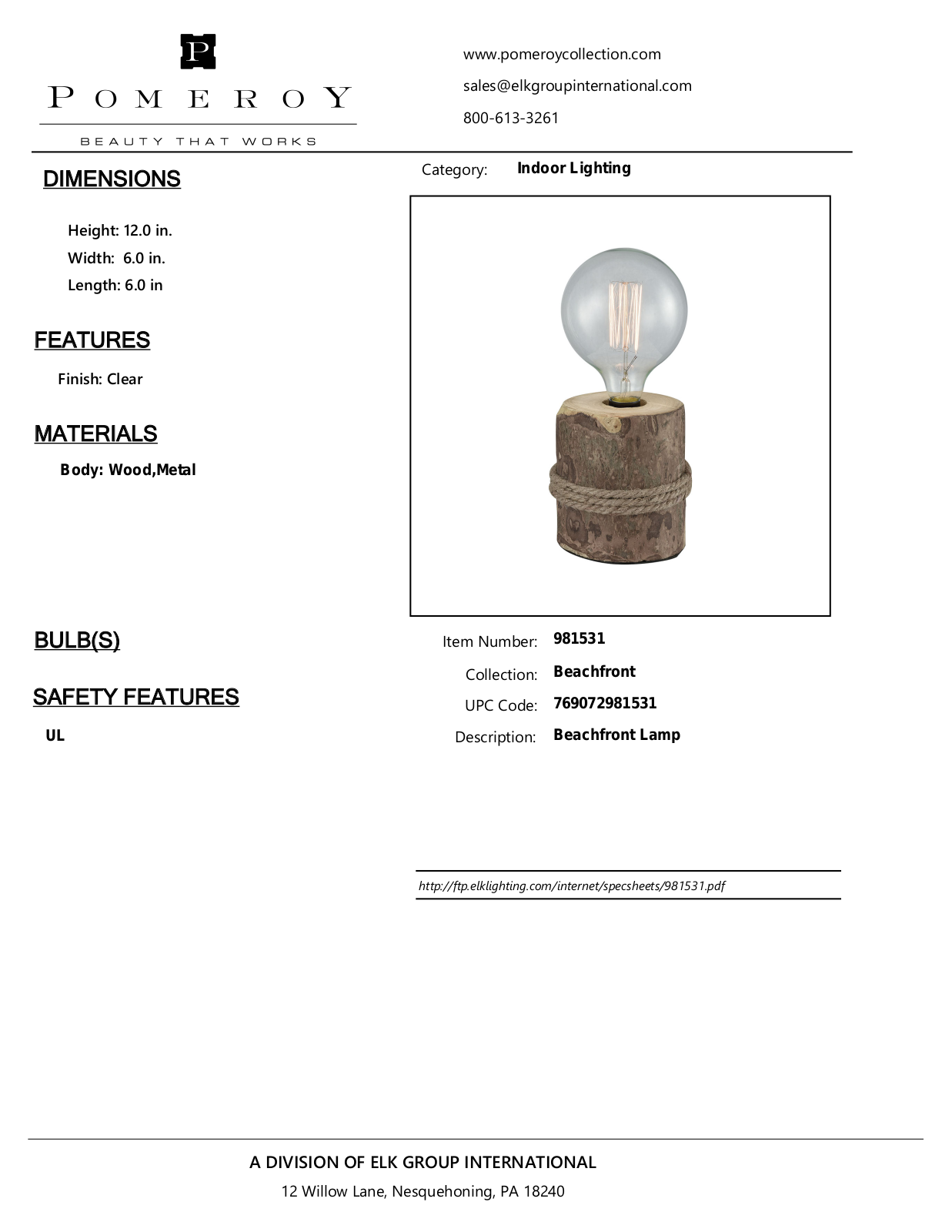 Pomeroy 981531 Product Sheet