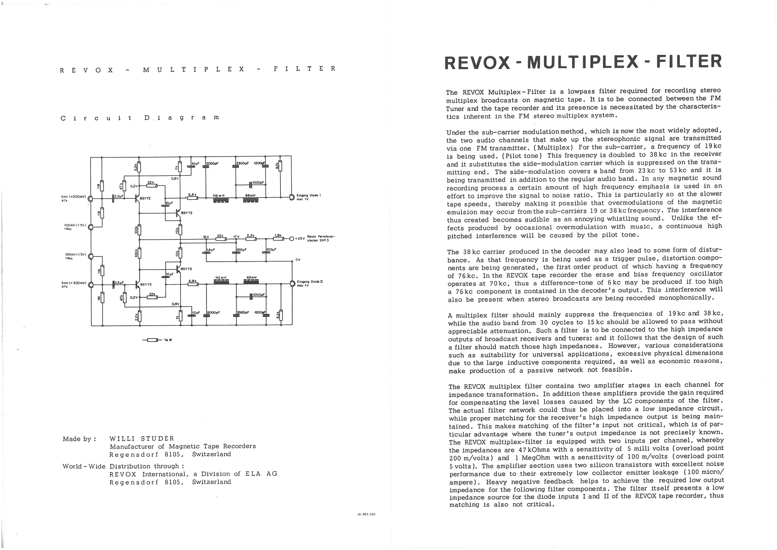 Revox MPX-Filter Owners Manual