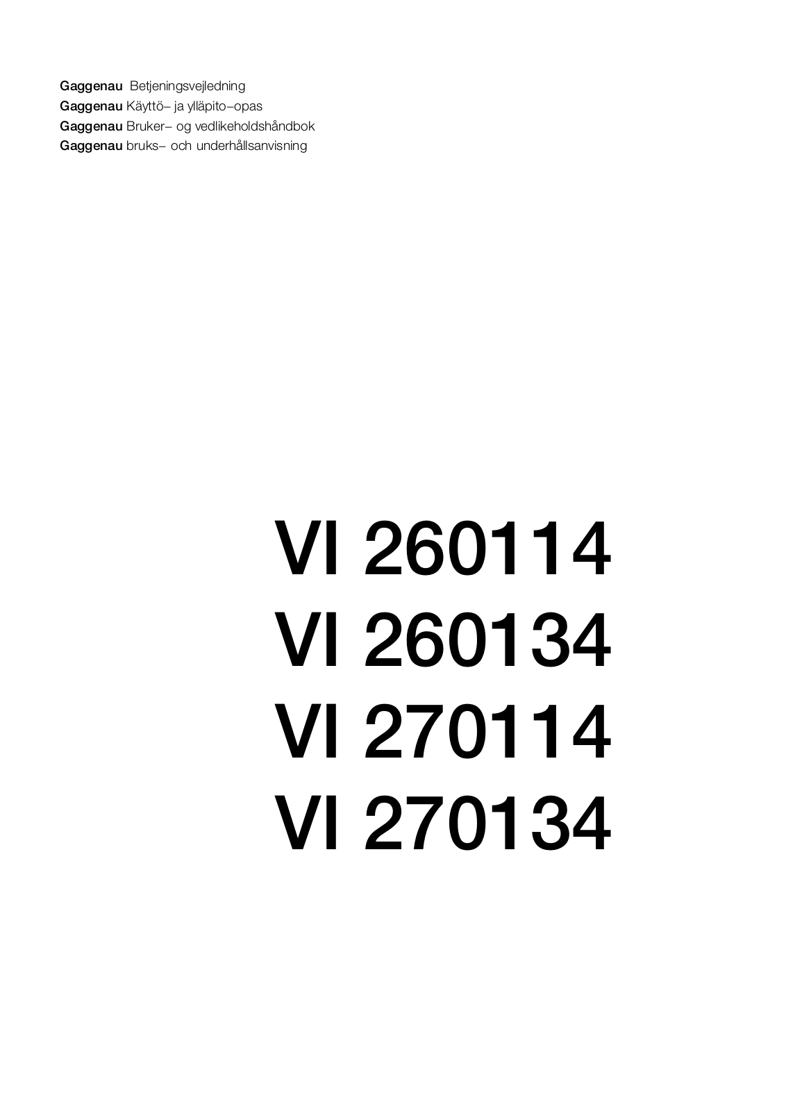 Gaggenau VI260114, VI260134 User Manual