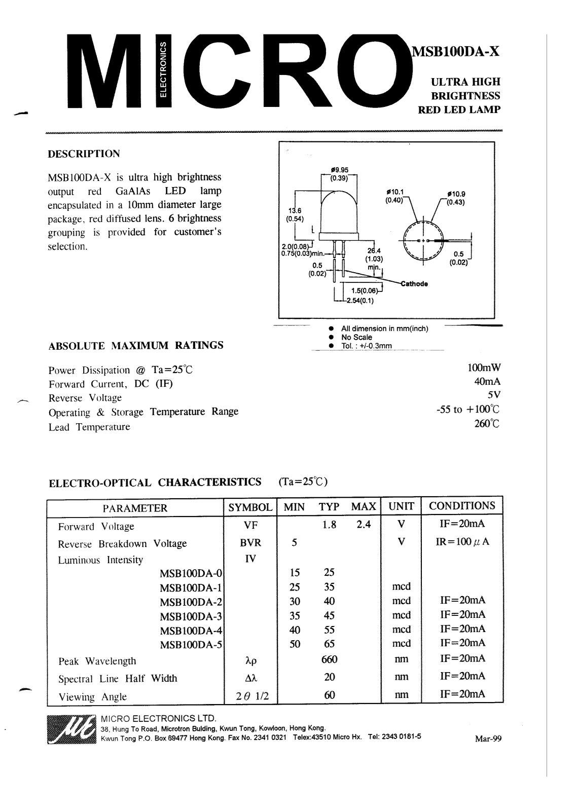 MICRO MSB100DA-3, MSB100DA-4, MSB100DA-5, MSB100DA-0, MSB100DA-1 Datasheet