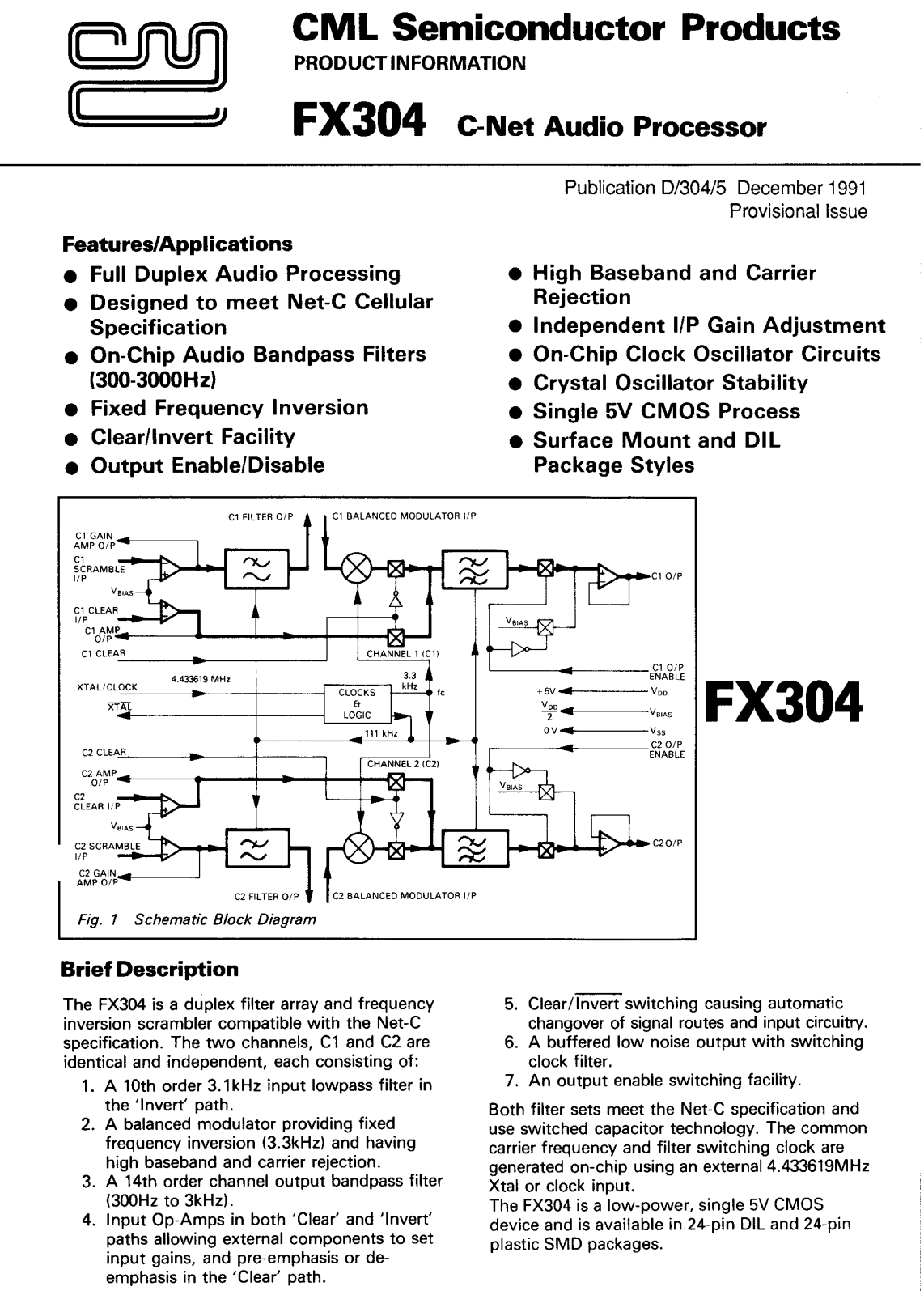 Consumer Microcircuits Limited FX304LS, FX304LG, FX304J Datasheet