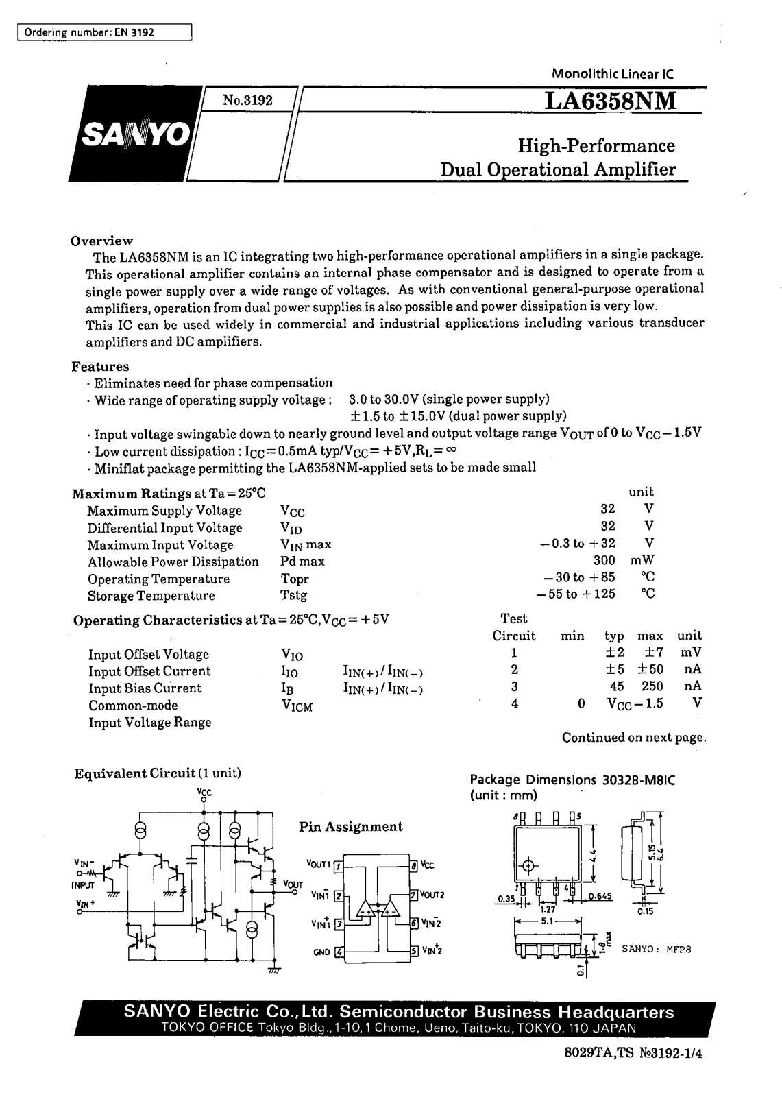 SANYO LA6358NM Datasheet