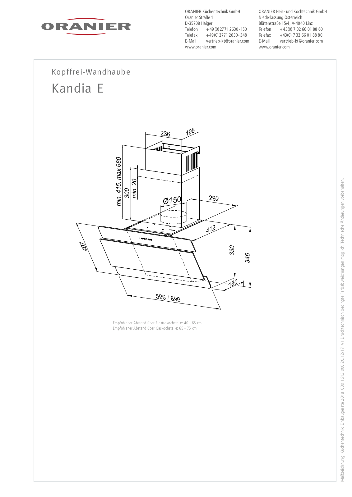 Oranier Kandia  E Technical drawing