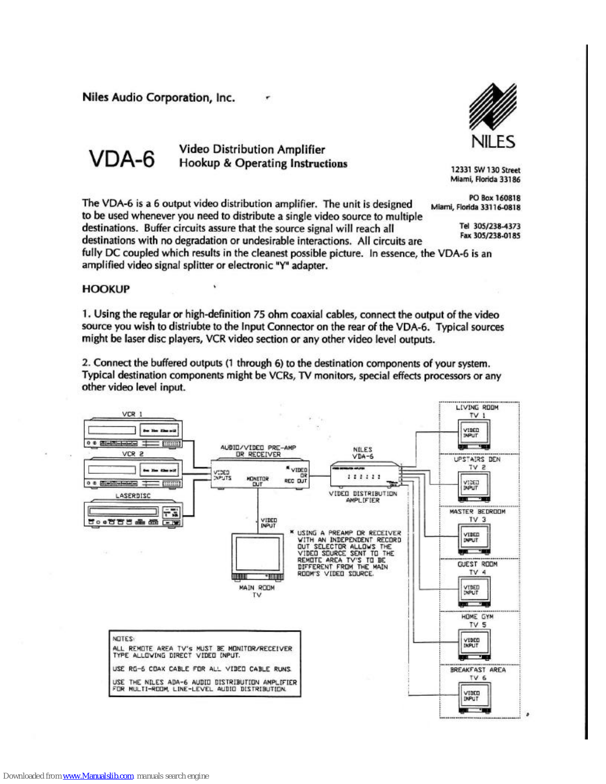 Niles VDA-6 Operating Instructions Manual