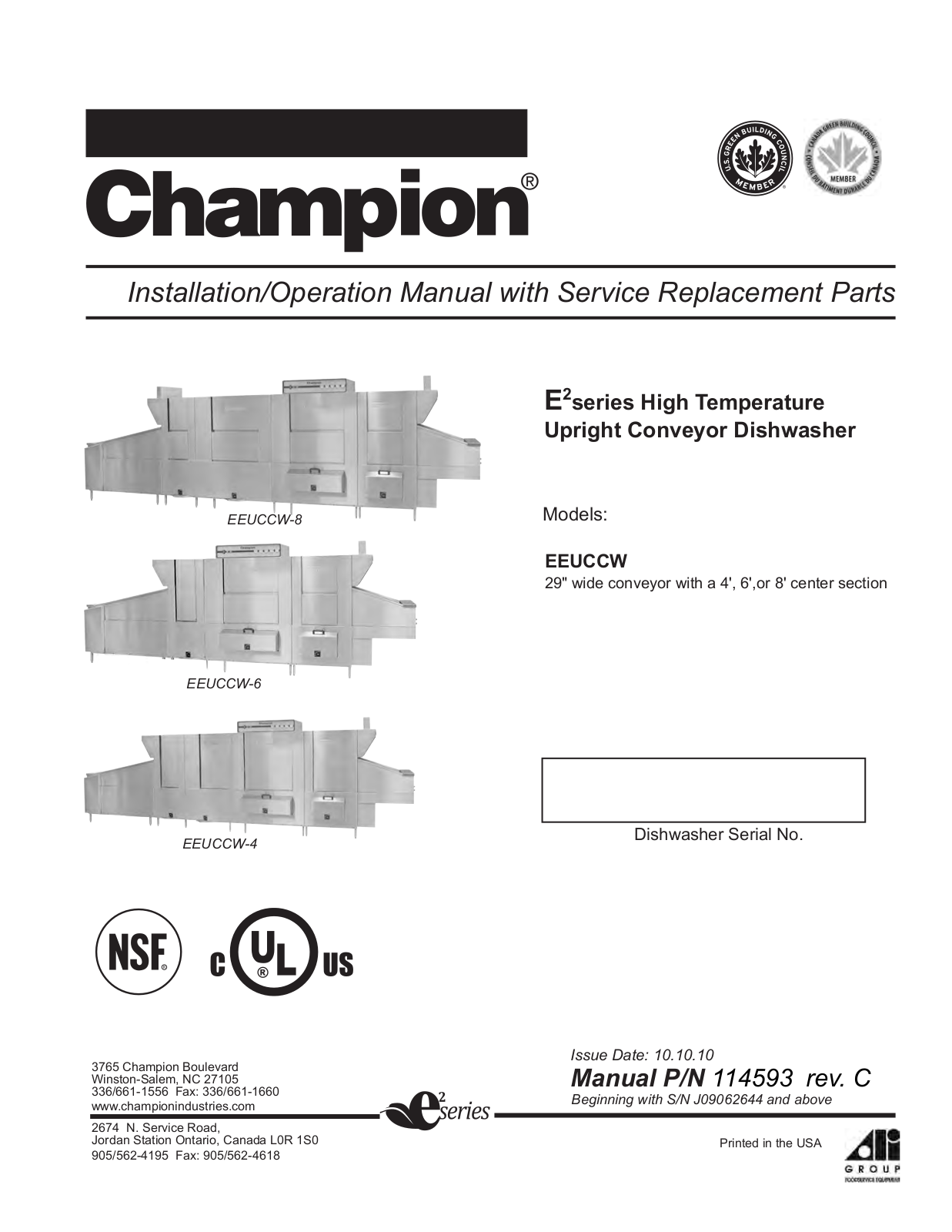 Champion EEUCCW-4 Installation Manual