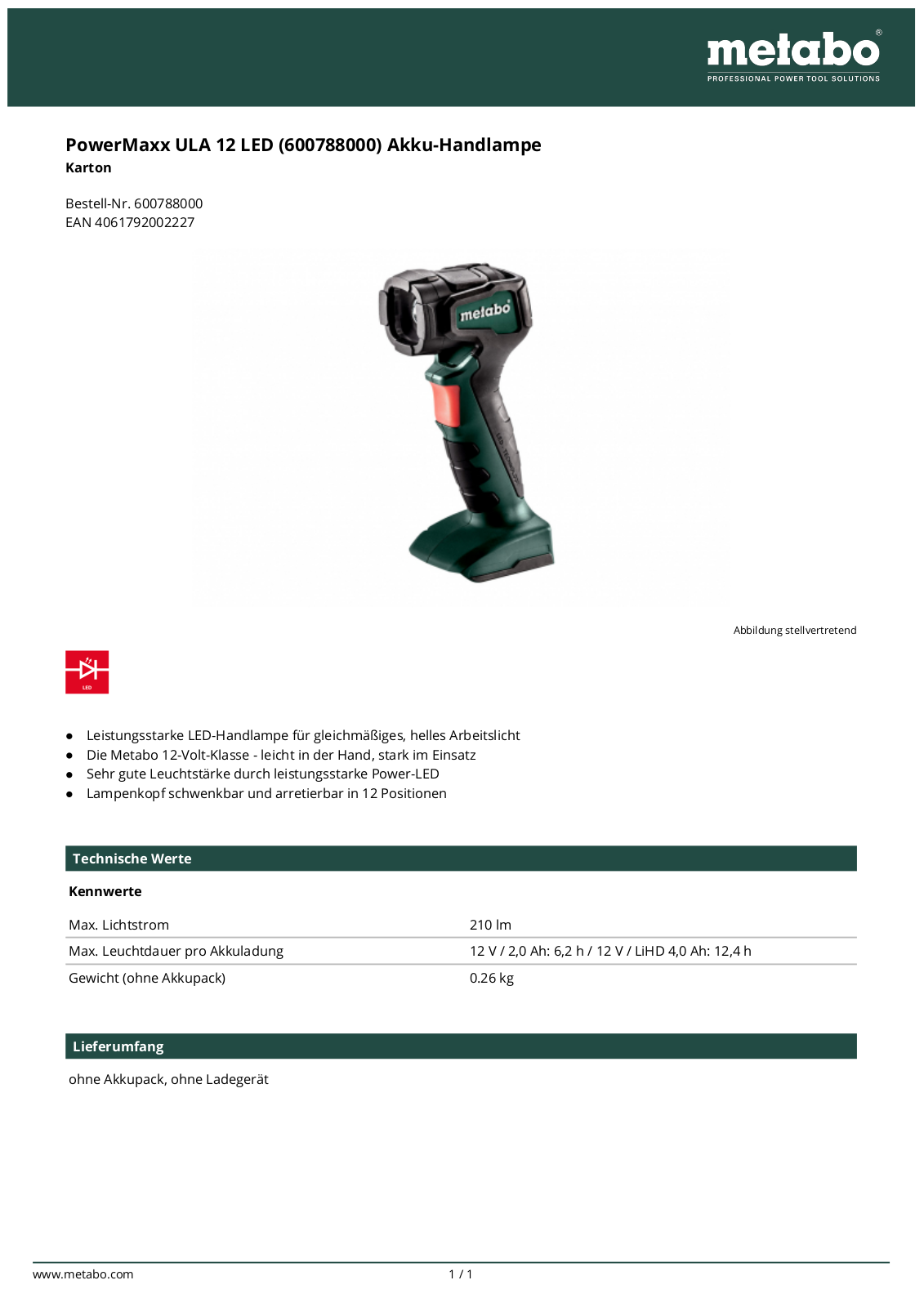 Metabo ULA 12 LED User Manual