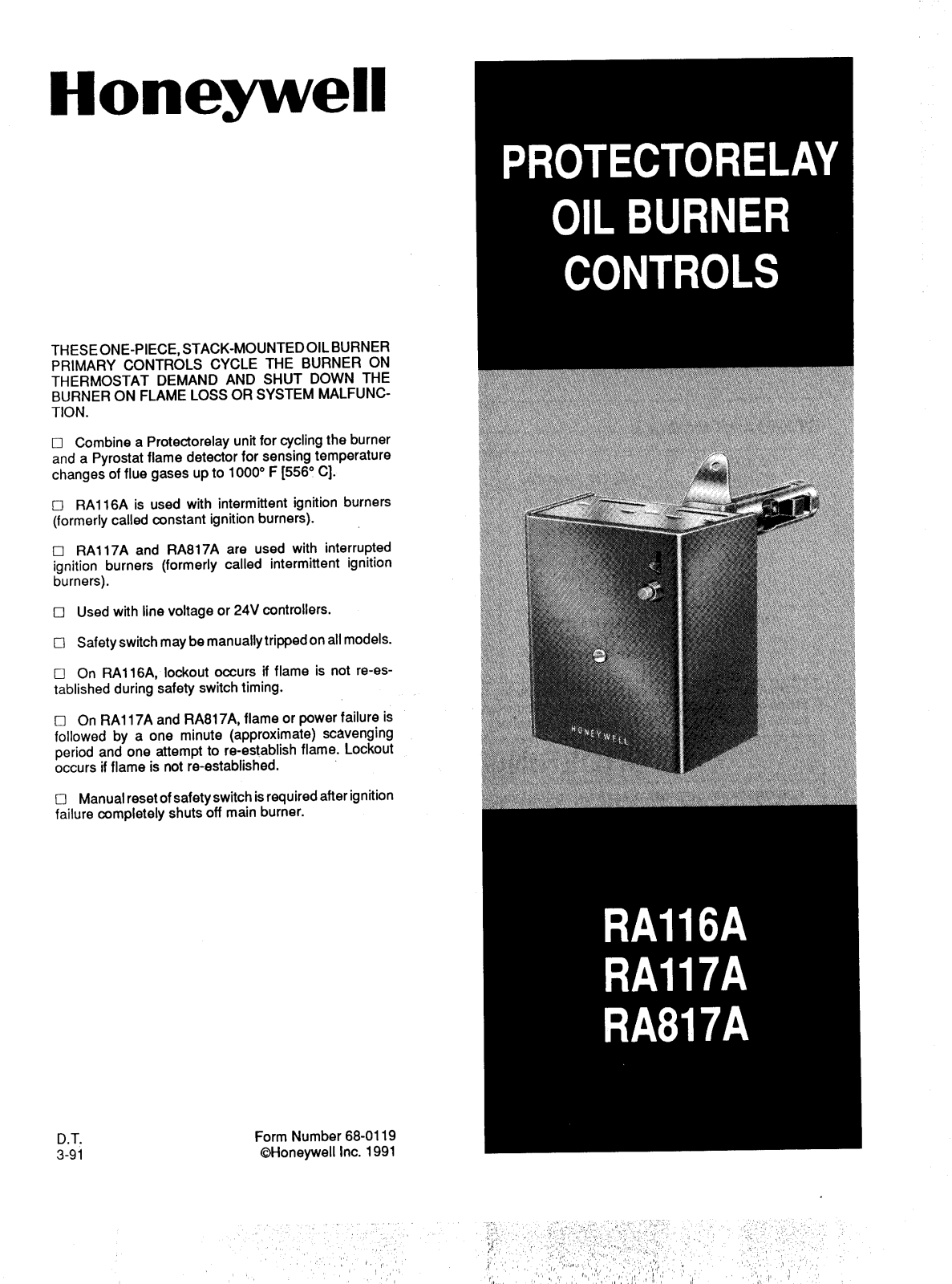 Honeywell RA116A, RA817A User Manual