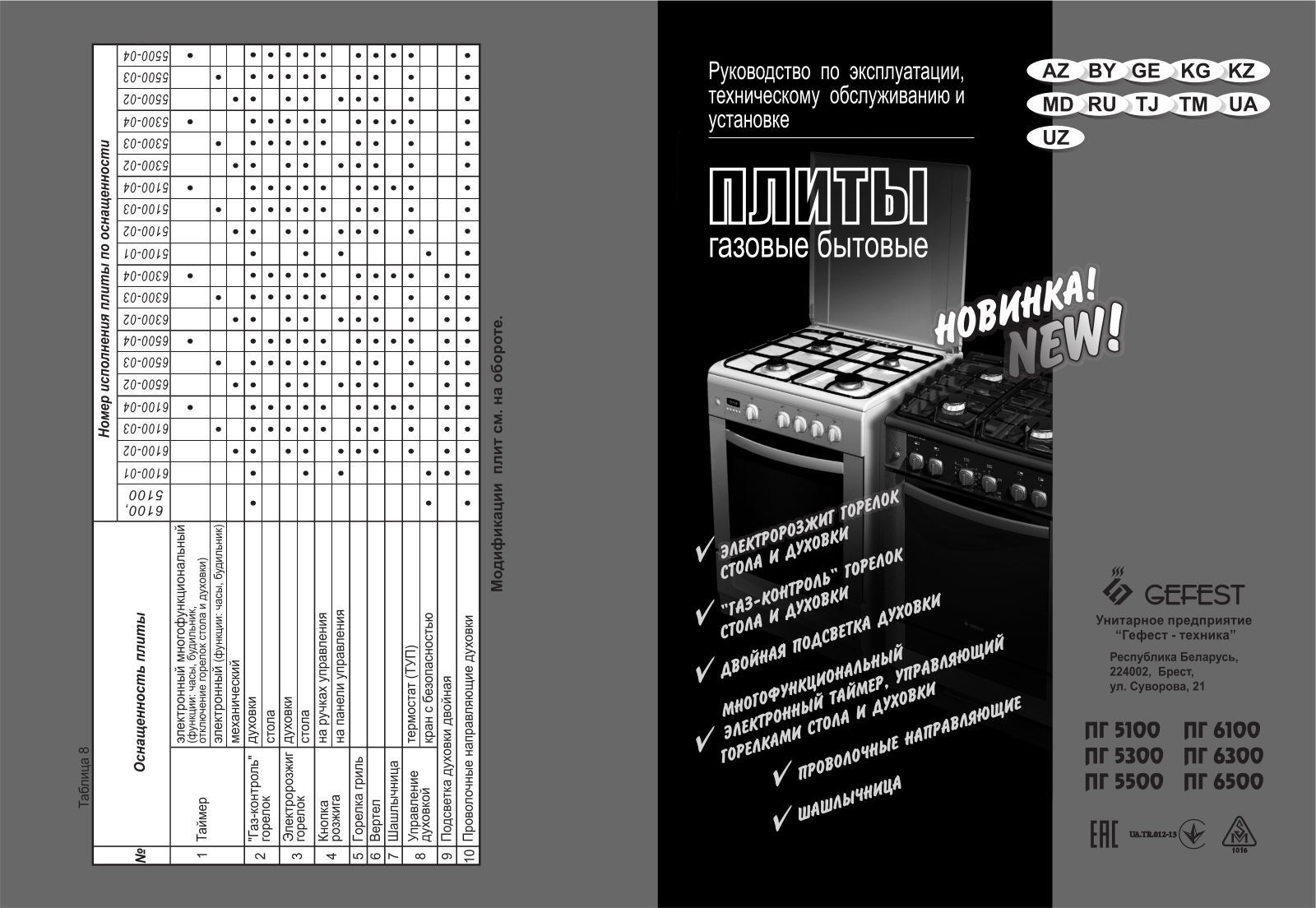 Gefest ПГ 5300-03 0046, ПГ 6500-03 0044, ПГ-5100-02-0004, 5100-02 0082, 5100-02 0086 User manual