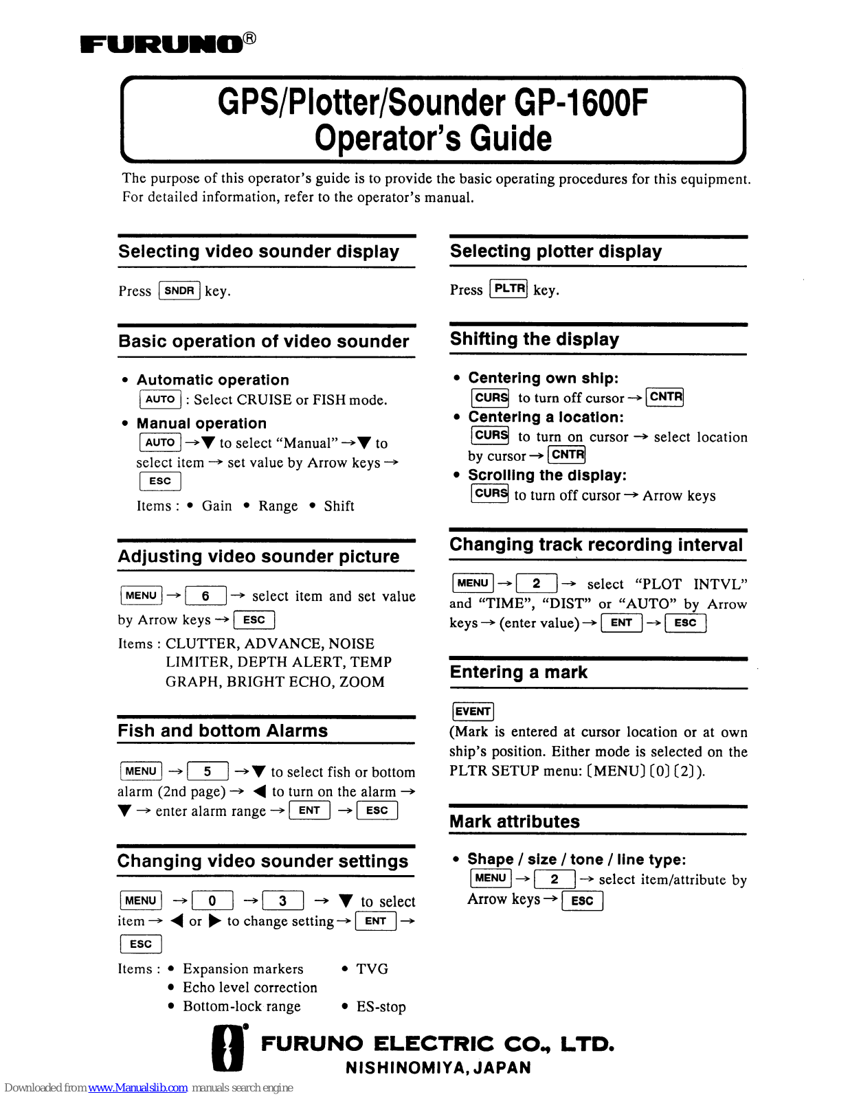 Furuno GPS/Plotter/Sounder GP1600F Operator's Manual - ManualMachine.com