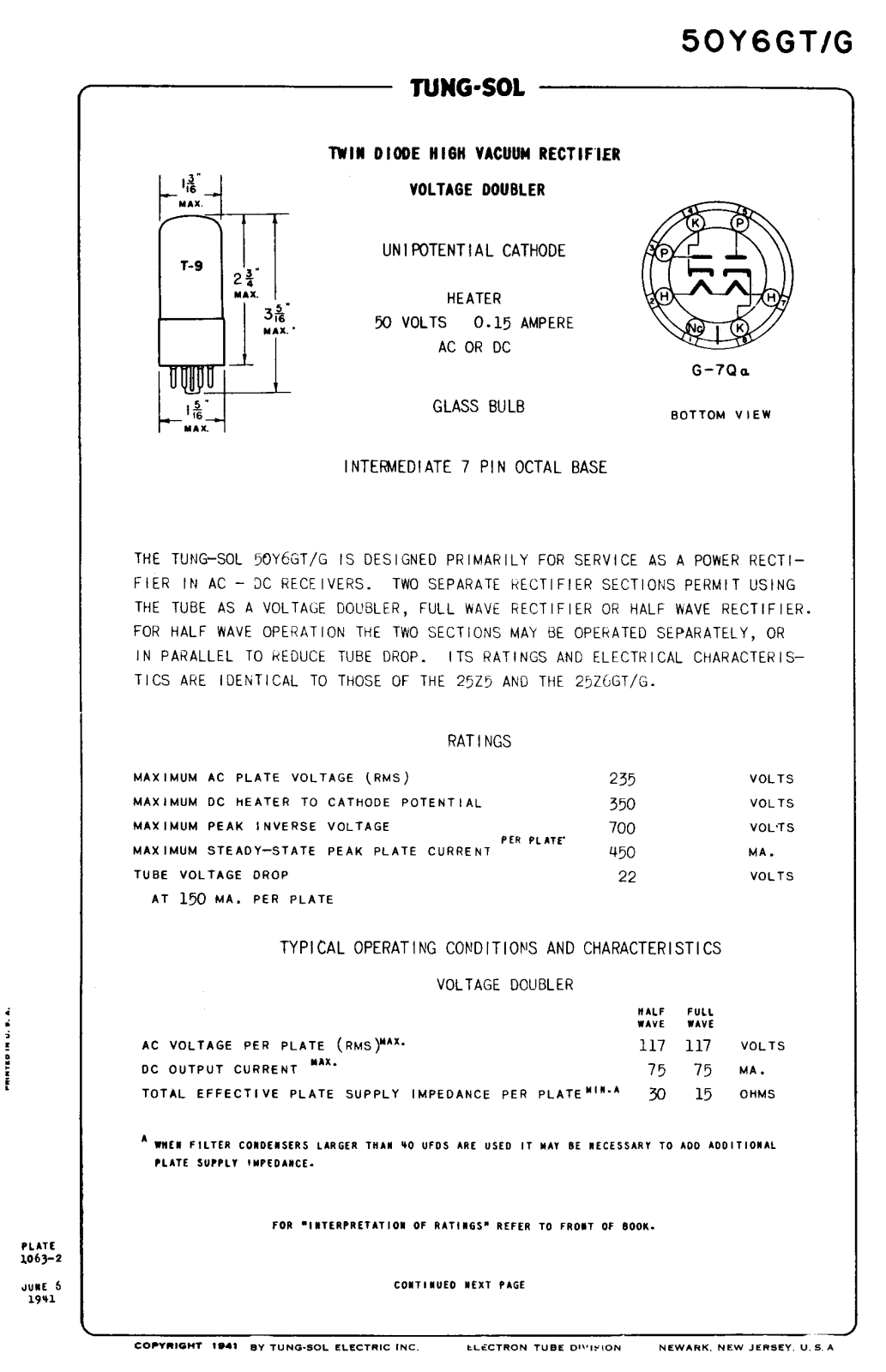 Tung-sol 50Y6GT User Manual