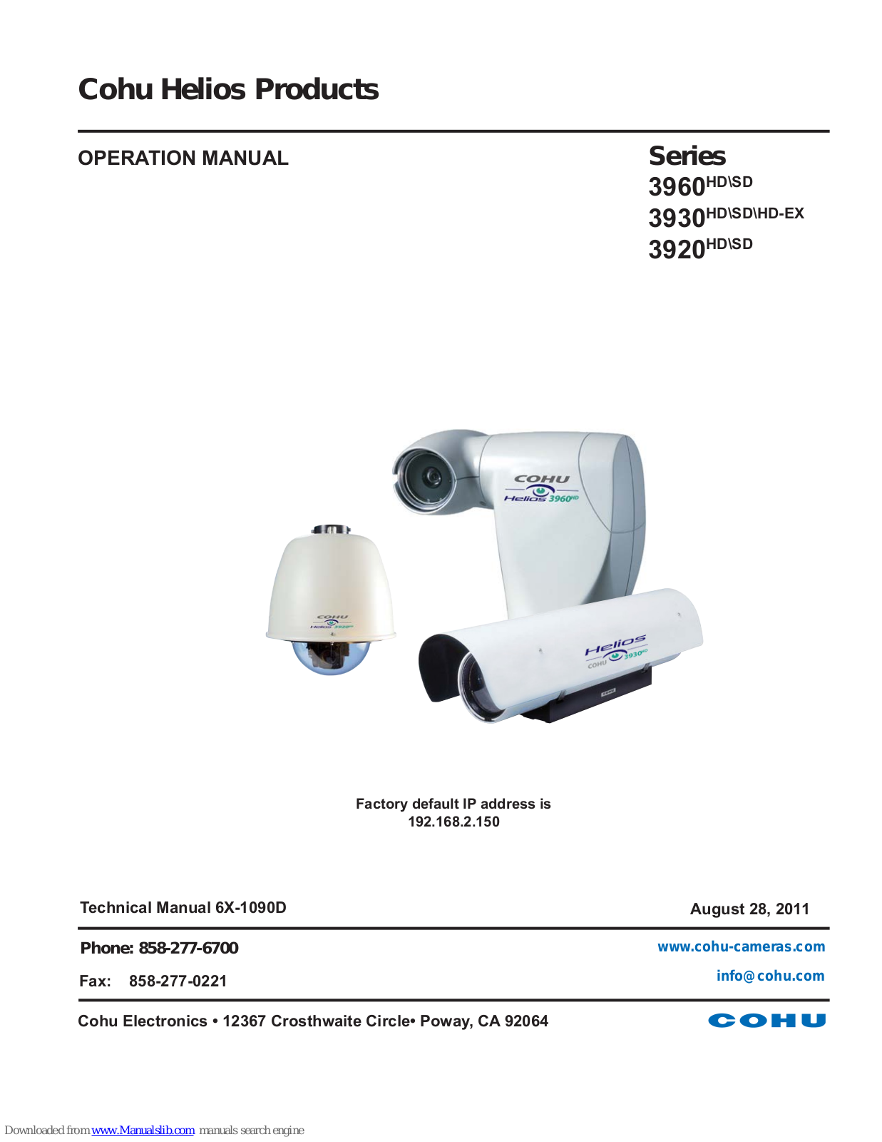 COHU Helios 3960, Helios 3920, Helios 3930, Helios 3960 Series, Helios 3920 Series Operation Manual