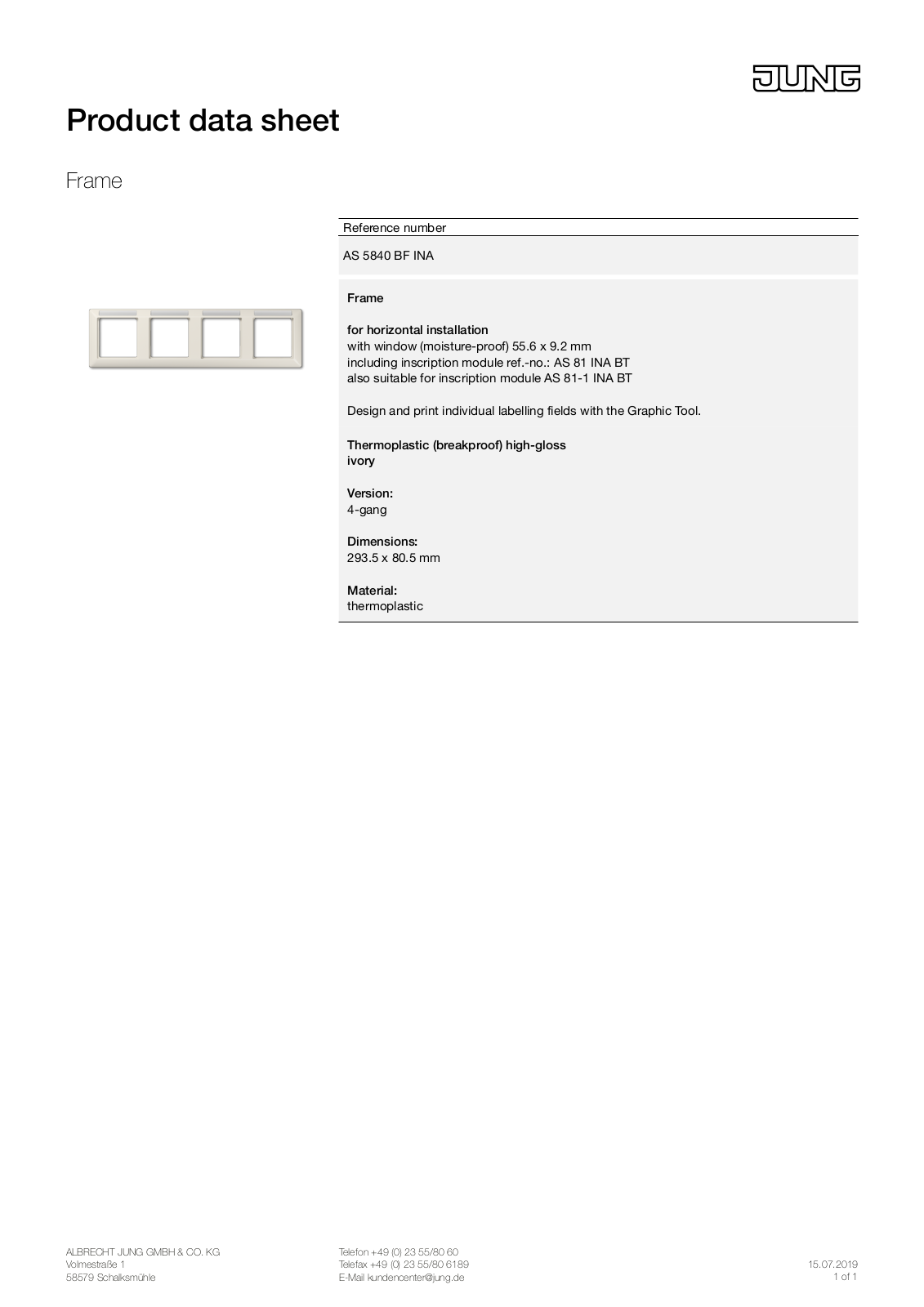 Jung AS 5840 BF INA User Manual