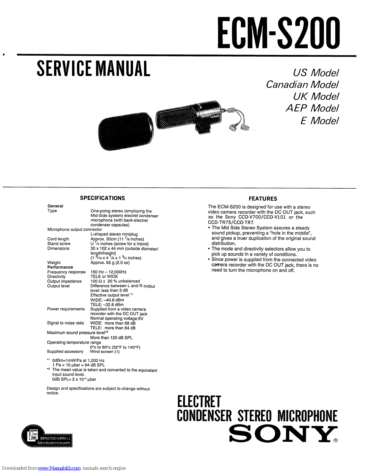 Sony ECM-S200 Service Manual