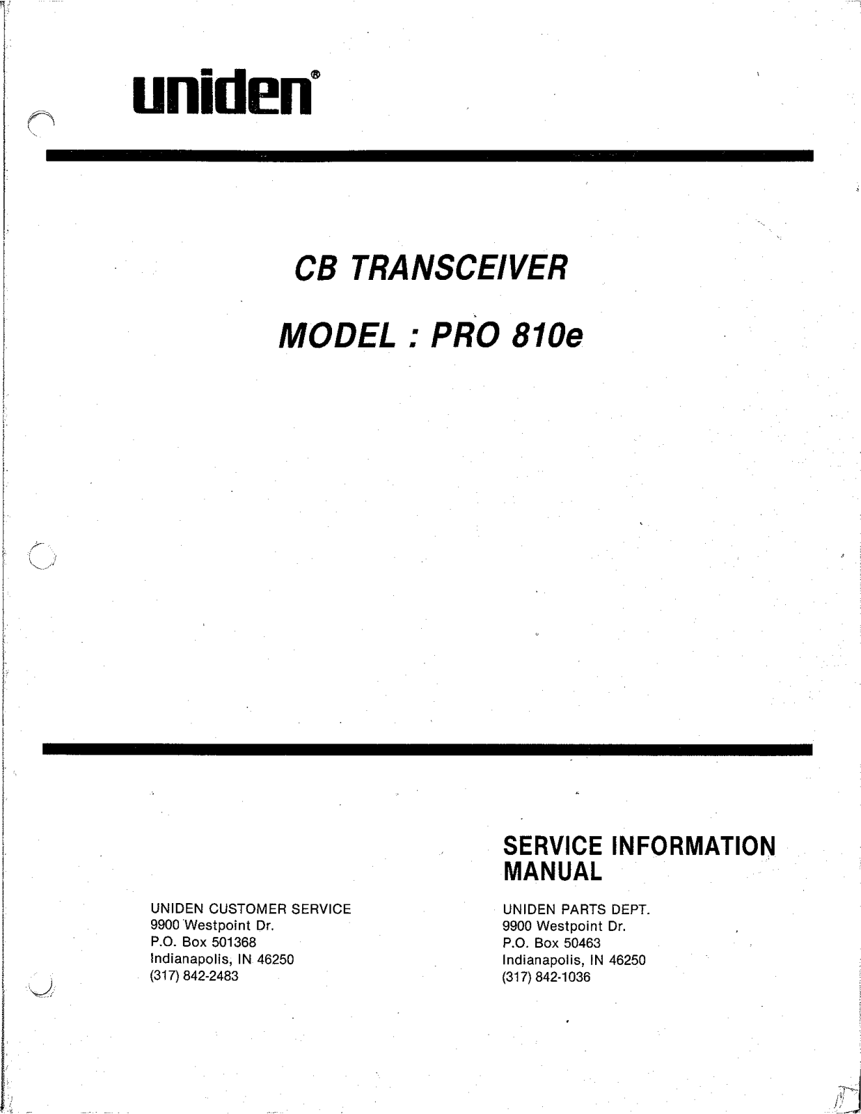 Uniden pro810e Service Manual