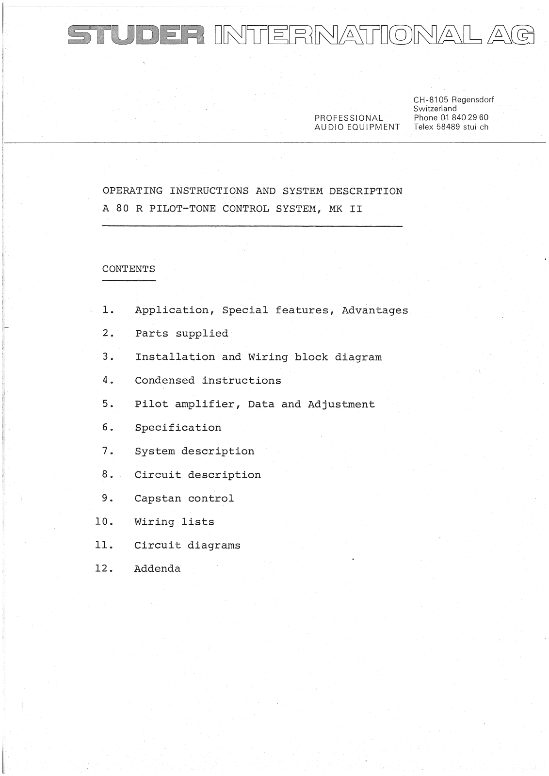 Studer A-80-R Mk2 Service manual