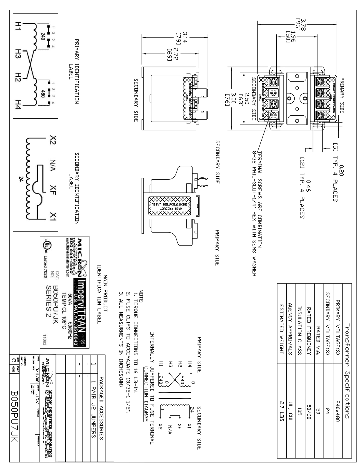 Micron Industries B050PU7JK Specification Sheet