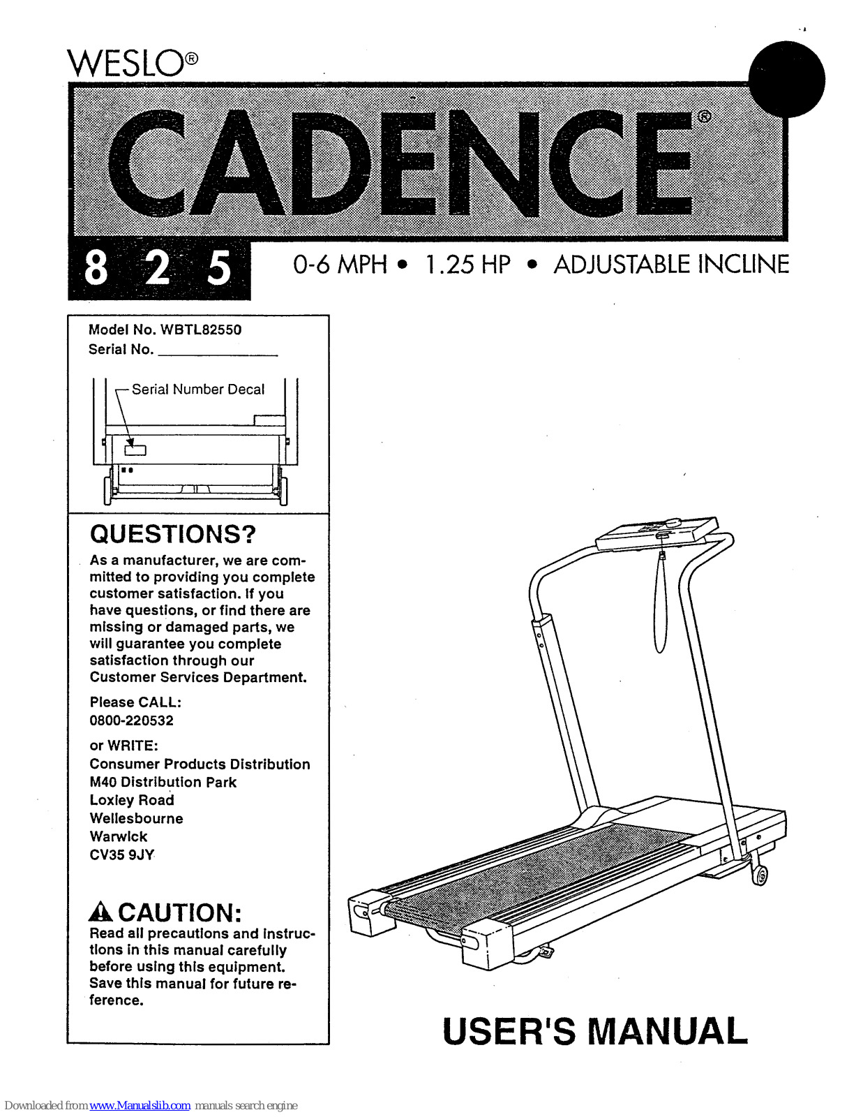 Weslo Cadence 825 User Manual