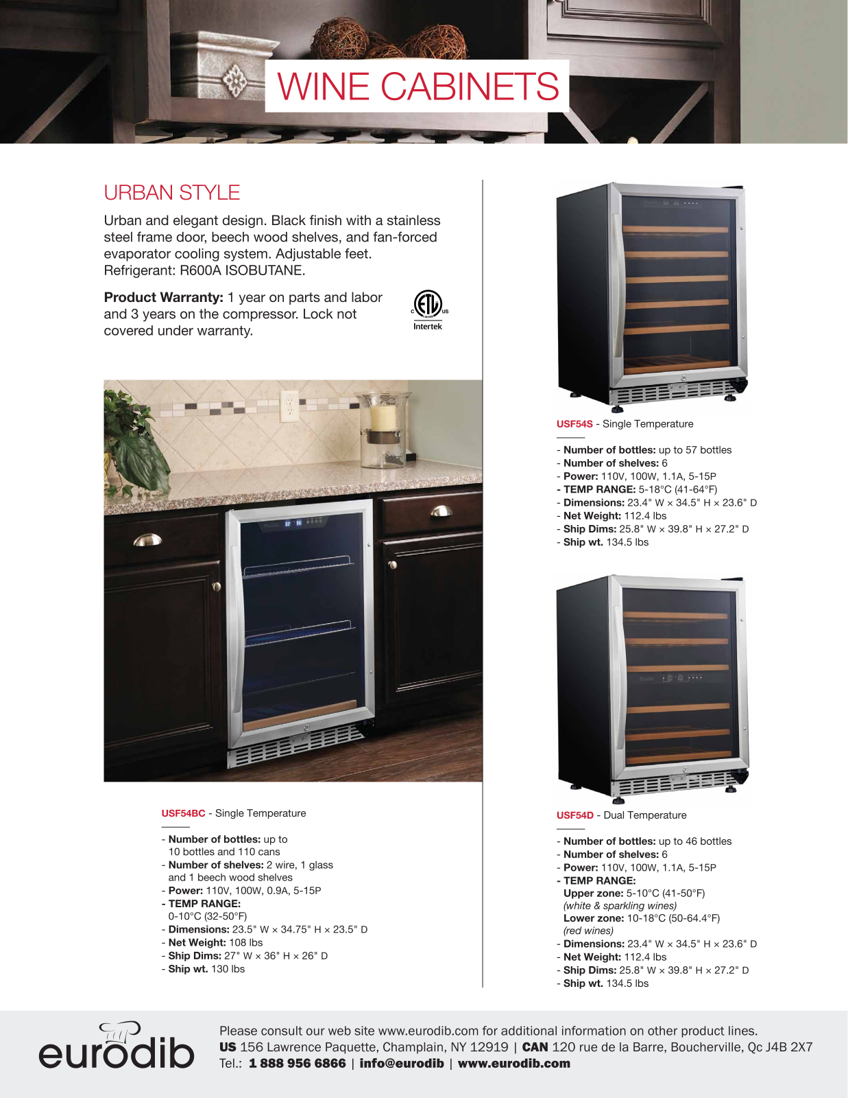 Eurodib USF54D120V, USF54S, USF54D220V, USF54BC Specifications