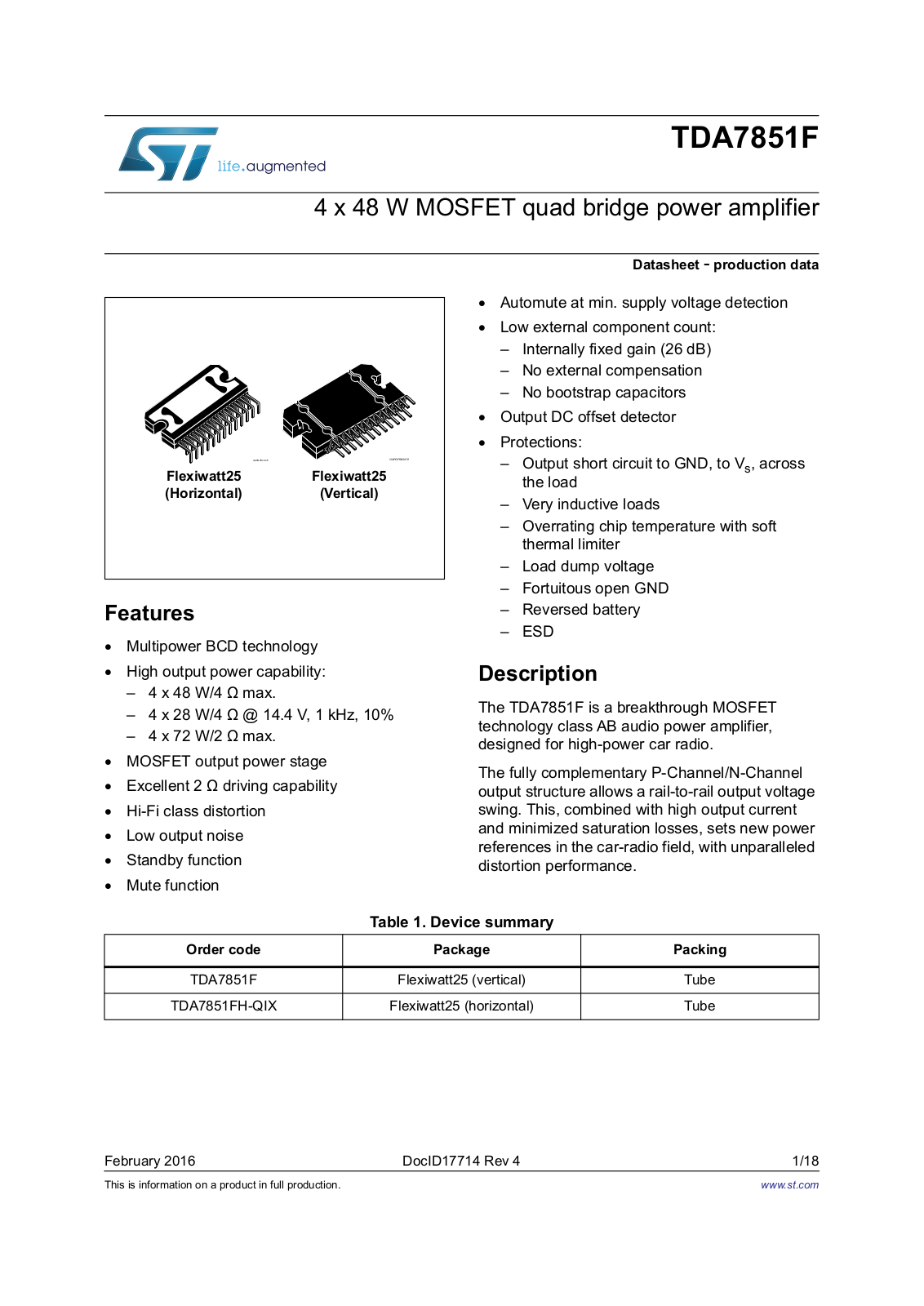 STMicroelectronics tda7851F Datasheet