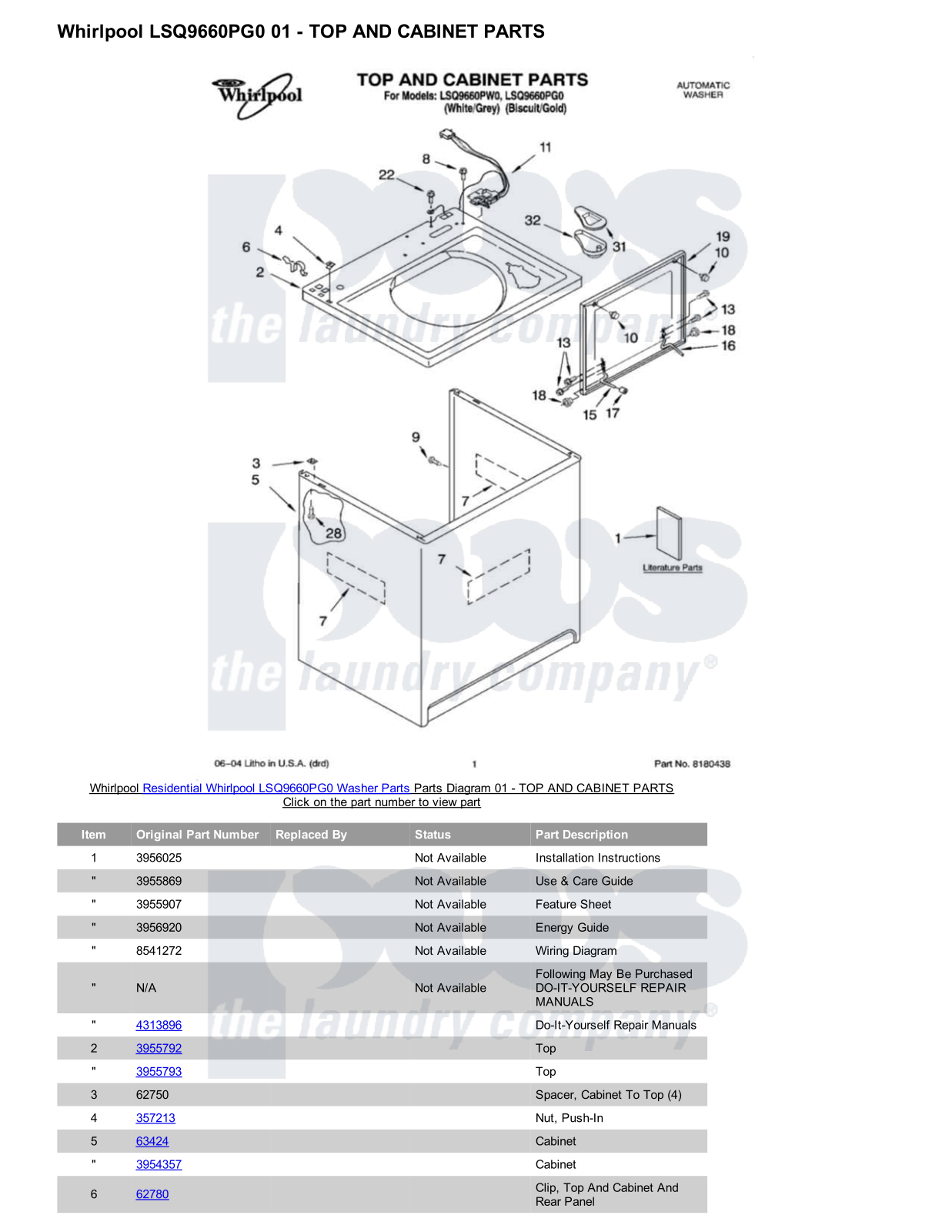 Whirlpool LSQ9660PG0 Parts Diagram