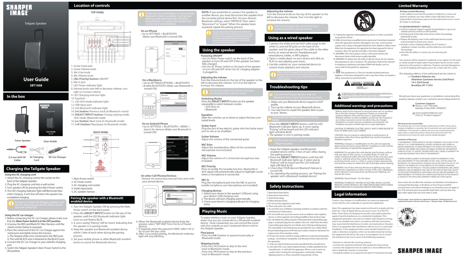 Sharper image SBT1008 User Manual