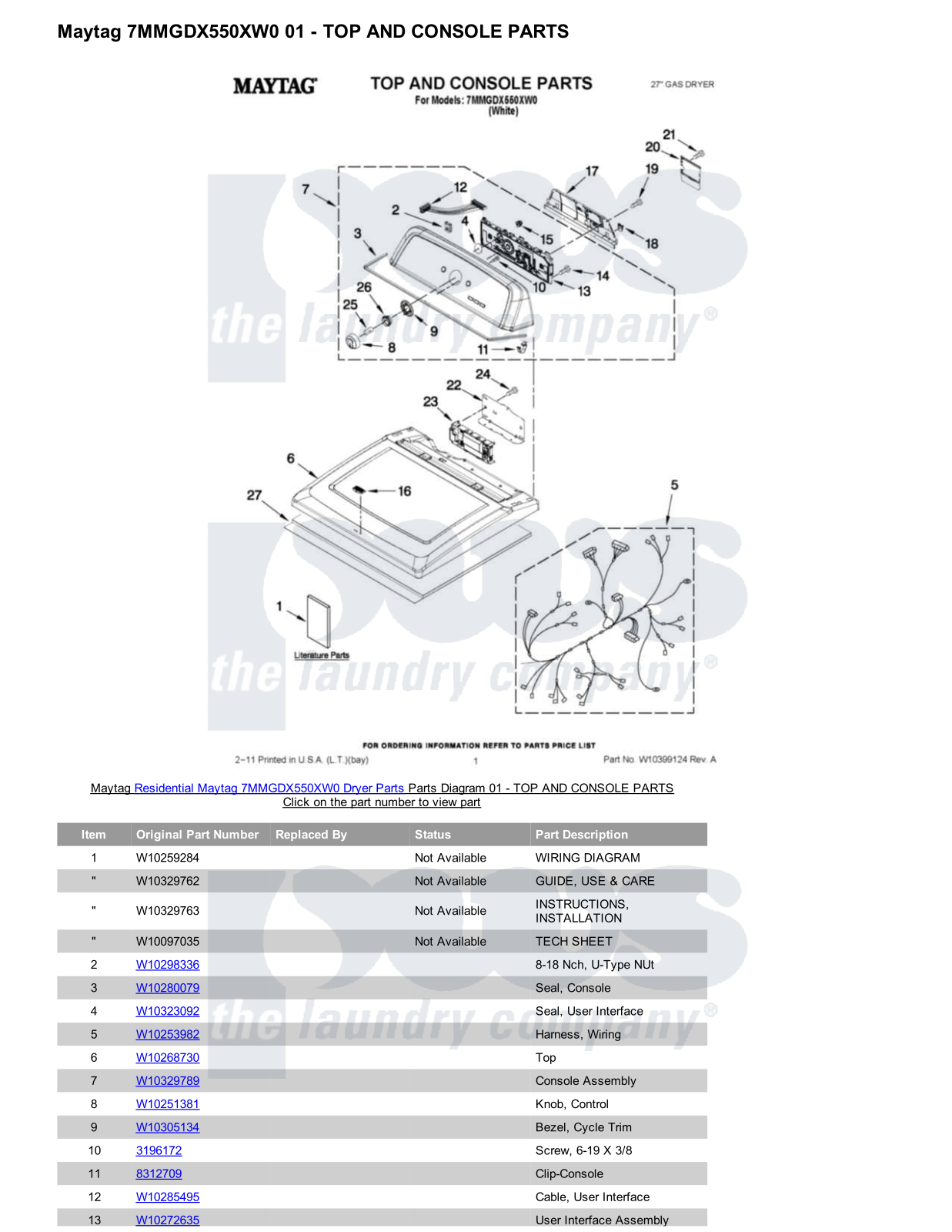 Maytag 7MMGDX550XW0 Parts Diagram