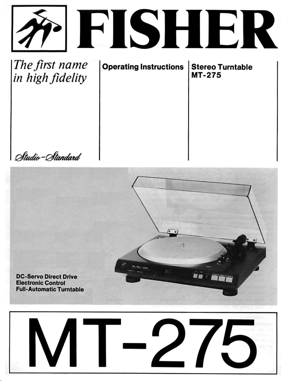 Fisher MT-275 Owners manual