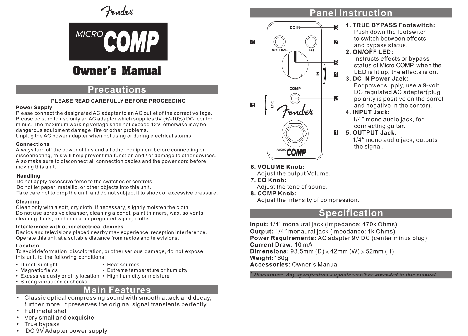 Fender Micro Compre User Manual