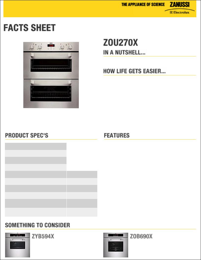 Zanussi ZOU270X facts sheet