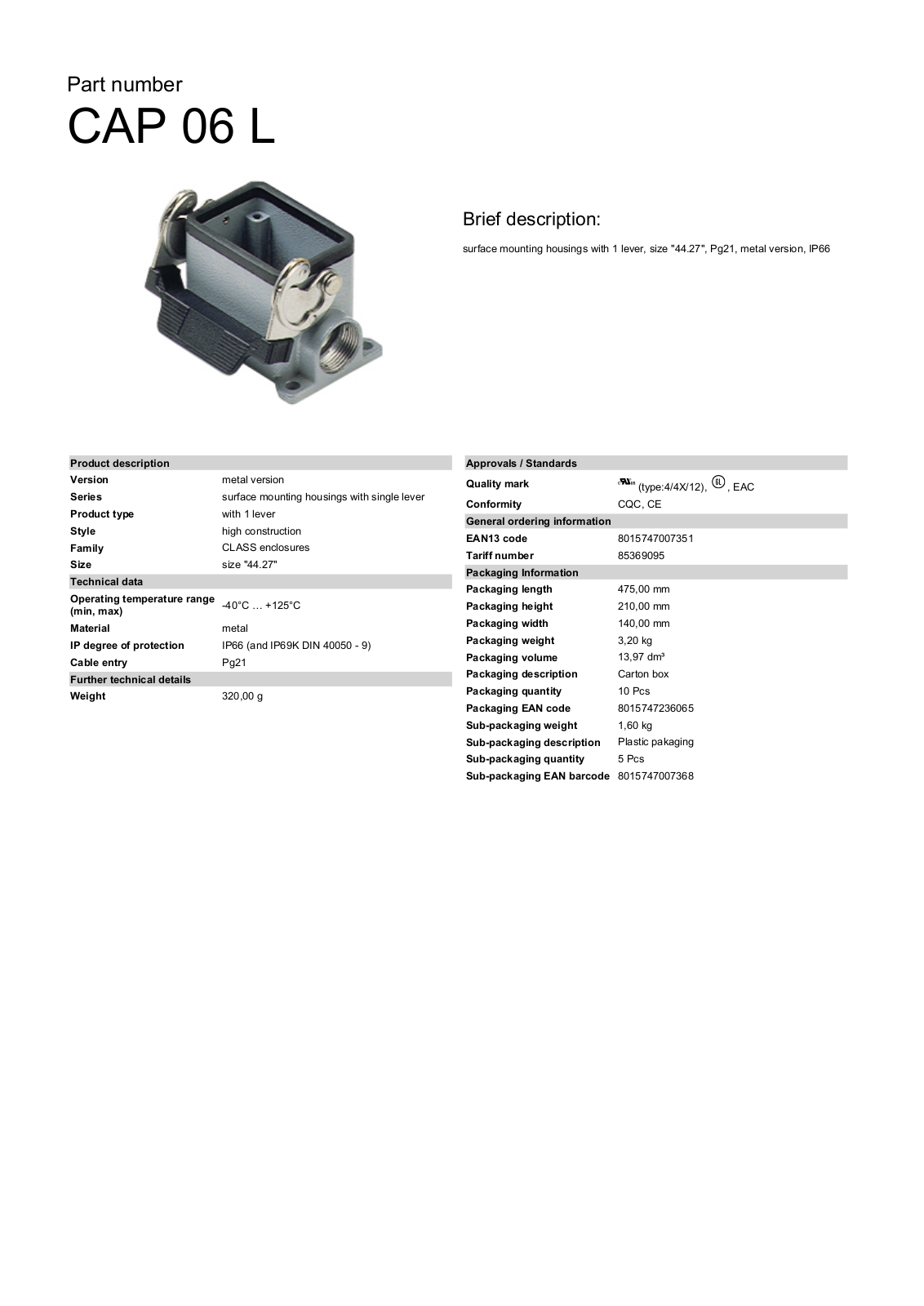 Datasheet CAP-06L Datasheet (ILME) - ManualMachine.com
