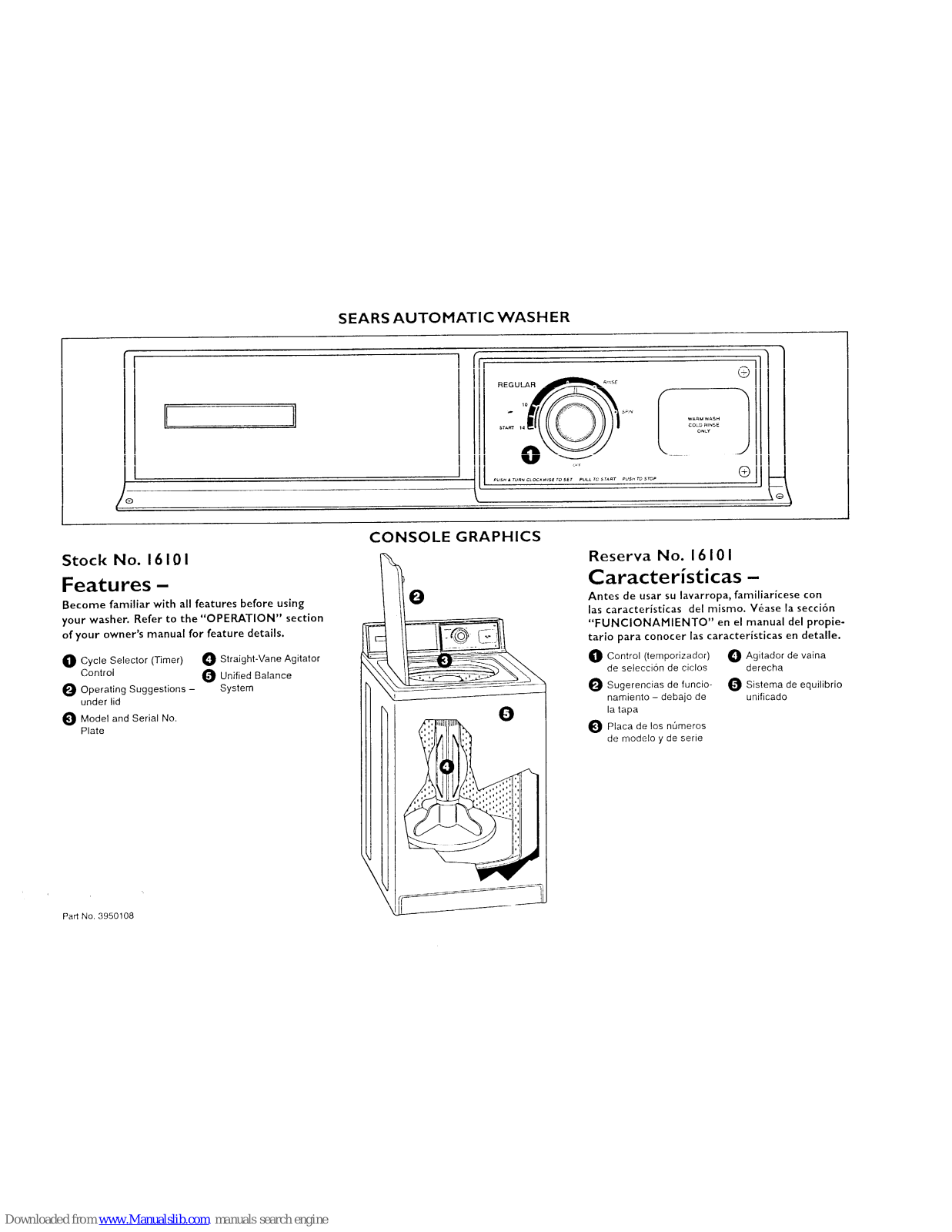 Kenmore Sears 16101 automatic washer, Sears 16101 autimatic washer, 16101 User Manual - ManualMachine.com