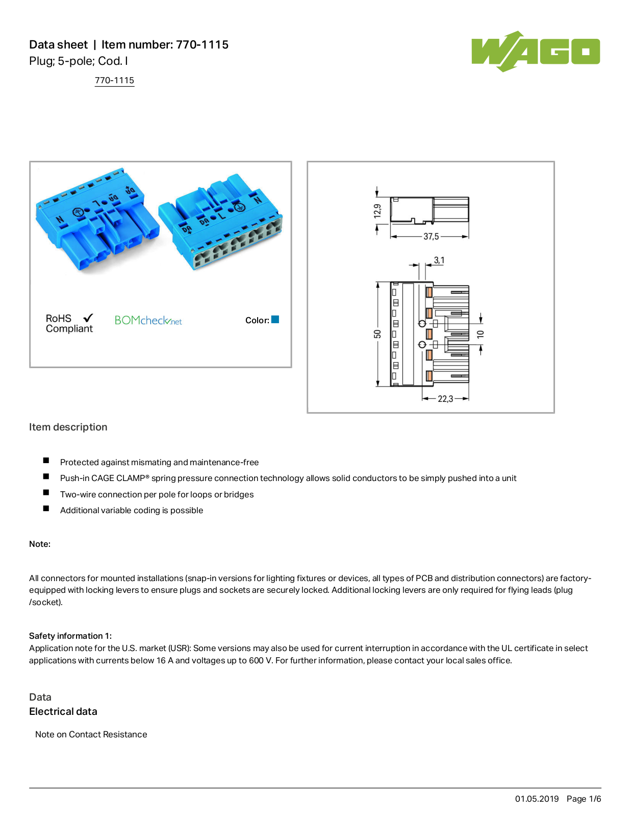 Wago 770-1115 Data Sheet