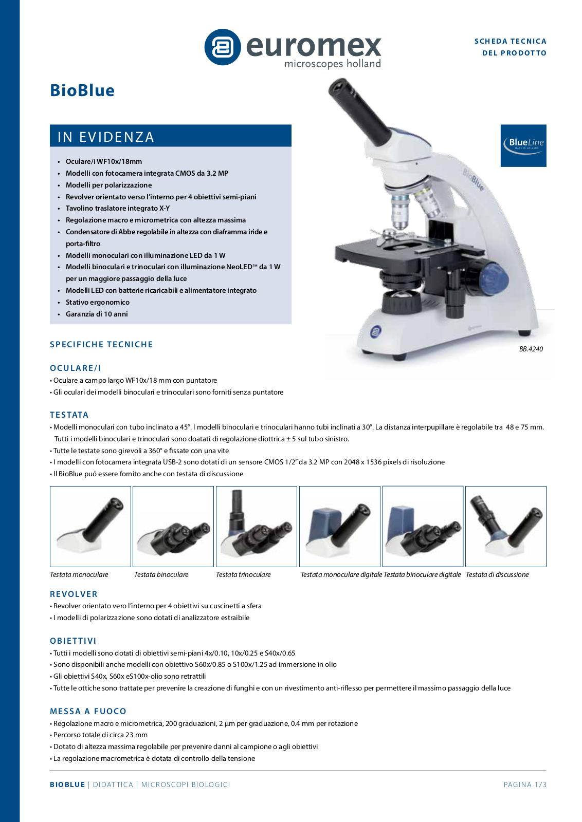 Euromex BB.4200, BB.4220, BB.4240, BB.4250, BB.4260 Data sheet