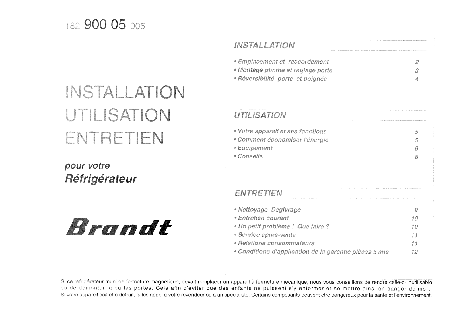 BRANDT RT6310, RSV3080, RS63, RS355E, RS6287 User Manual