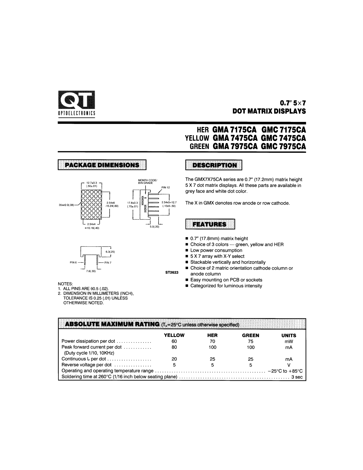 QT GMC7975CA, GMA7175CA, GMC7475CA, GMC7175CA, GMA7975CA Datasheet