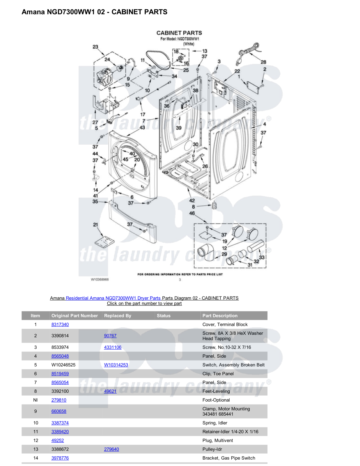 Amana NGD7300WW1 Parts Diagram