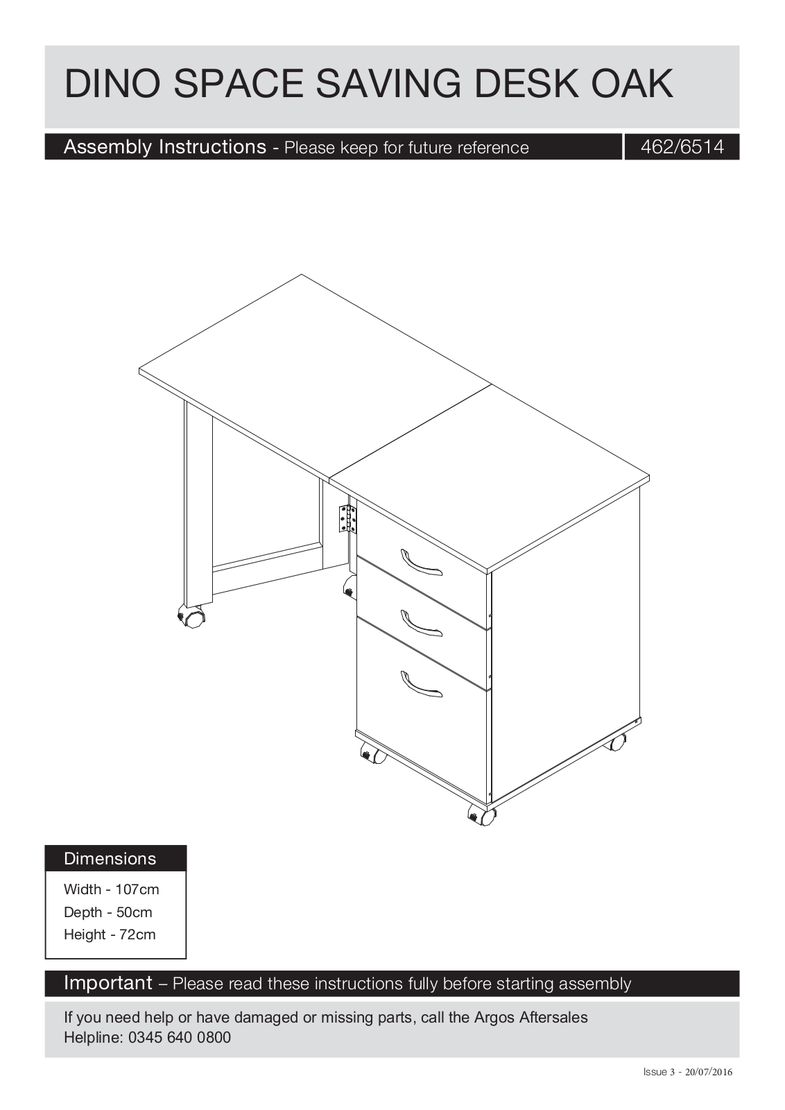 Argos ROW 23 ASSEMBLY INSTRUCTIONS