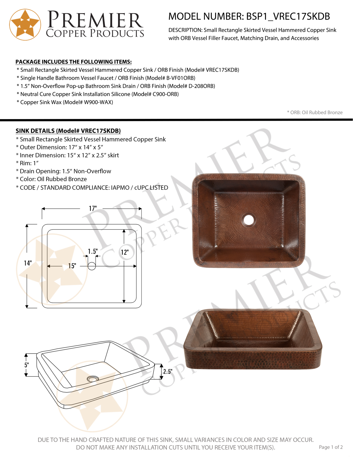 Premier Copper Products IER1824 Specifications - ManualMachine.com